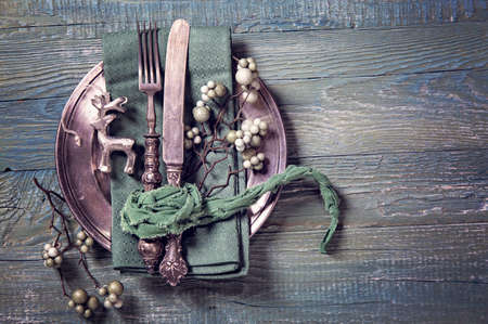 Autumn table setting with knife and fork