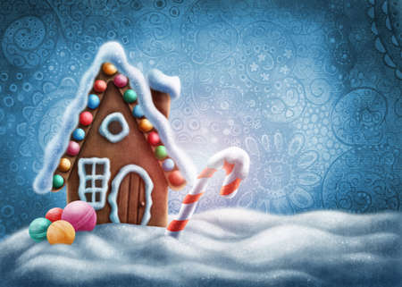 Illustration of a gingerbread houseの写真素材