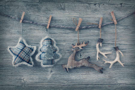 Christmas decoration over wooden backgroundの写真素材