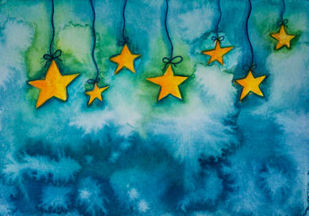 Abstract blue watercolor background with starsの写真素材
