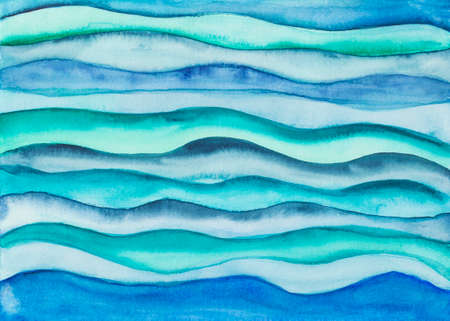 Watercolor illustration with green and blue waves 