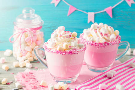 Unicorn hot chokolate and cookies for partyの写真素材