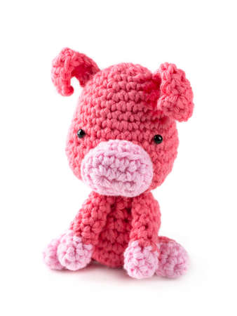 Crocheted amigurumi toy isolated on a white backgroundの写真素材