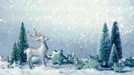 Christmas decoration on a grey sparkle backgroundの写真素材