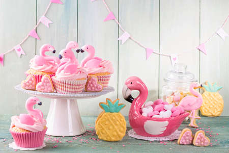Flamingo ananas cookies for partyの写真素材