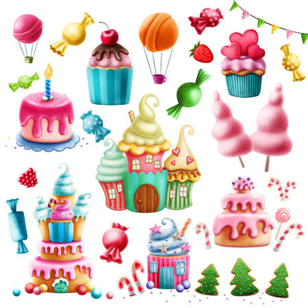 Digital illustration of various sweets. Clip Art.の写真素材