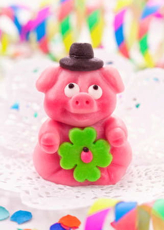 Marzipan pig on white backgroundの写真素材