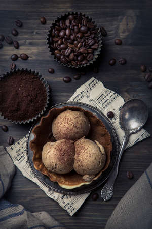 Coffee ice cream in the coneの写真素材