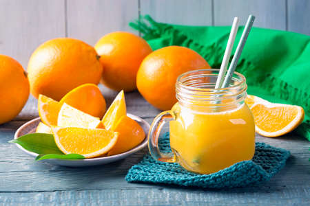 Fresh pressed orange juice in a glassの写真素材