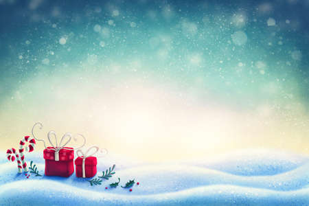 Abstract christmas background with gift boxesの写真素材