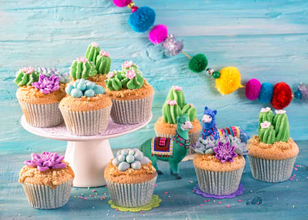 Cactus cupcakes for children partyの写真素材