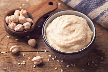 Homemade chickpea hummus in a bowl