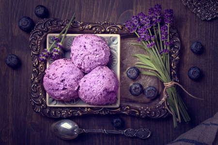 Homemade blueberry lavender ice cream.の写真素材