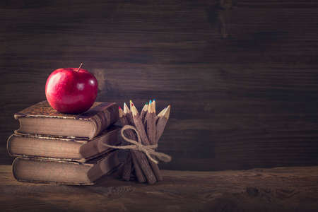 Back to School. Vintage still life with copy space.の写真素材
