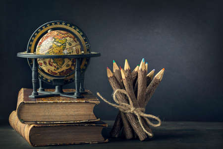 Back to school. Vintage still life with copy space.の写真素材