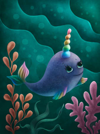 Cute illustration of Narwhal Unicornの写真素材