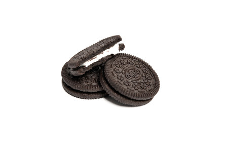Jakarta, Indonesia - August 27, 2023: Oreo cookies isolated on white background. This is a chocolate cake sandwich with sweet white creamのeditorial素材