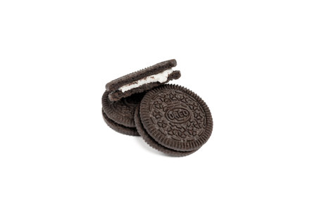 Jakarta, Indonesia - August 27, 2023: Oreo cookies isolated on white background. This is a chocolate cake sandwich with sweet white creamのeditorial素材