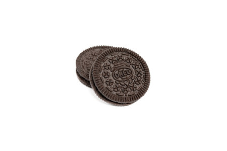 Jakarta, Indonesia - August 27, 2023: Oreo cookies isolated on white background. This is a chocolate cake sandwich with sweet white creamのeditorial素材