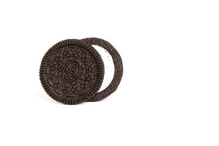 Jakarta, Indonesia - August 27, 2023: Oreo cookies isolated on white background. This is a chocolate cake sandwich with sweet white creamのeditorial素材