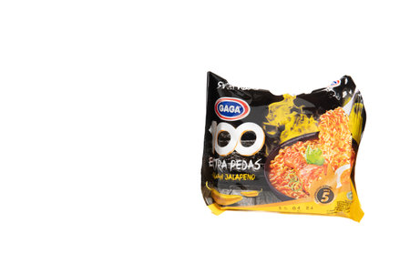 Jakarta, Indonesia - September 2, 2023: Instant noodle soup Gaga with jalapeno flavor isolated white backgroundのeditorial素材