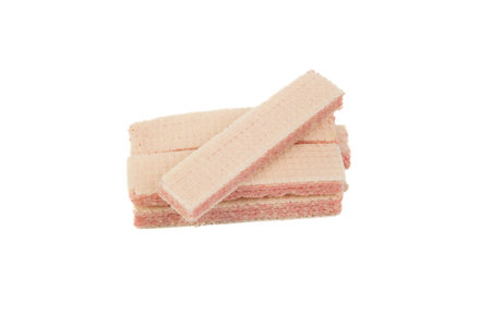 Raspberry flavored wafer biscuits, isolated on white background. Selective focus, soft focusの写真素材