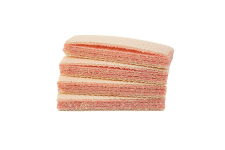 Raspberry flavored wafer biscuits, isolated on white background. Selective focus, soft focusの写真素材