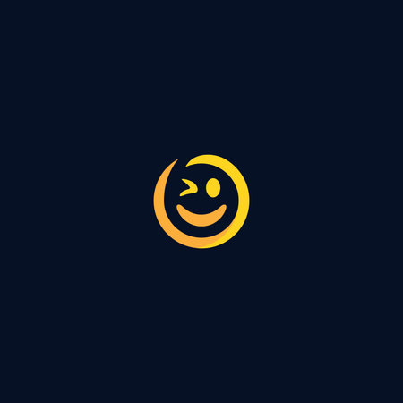 A golden winking smiley face  against a dark blue backdrop.