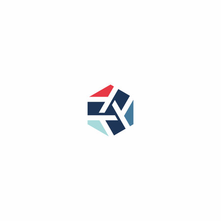 Geometric  featuring a hexagon shape with internal geometric designs in red, dark blue, and light...