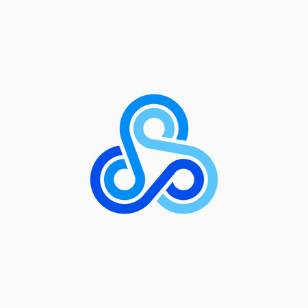 Abstract symbol of three intertwined loops in shades of blue, symbolizing connection and unity.