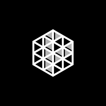 Geometric cube design with triangles on a black background.
