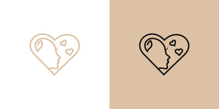 A heart-shaped  featuring a profile and small hearts, minimalist design.のイラスト素材