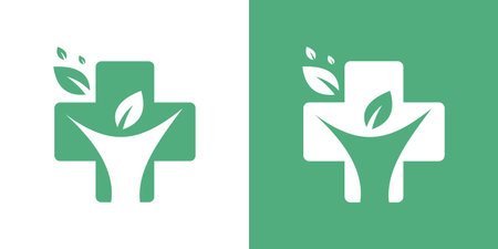 Green cross  with leaves and human figure for healthcareのイラスト素材