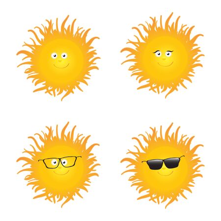 Set of funny smiling sun. Vector illustration.のイラスト素材