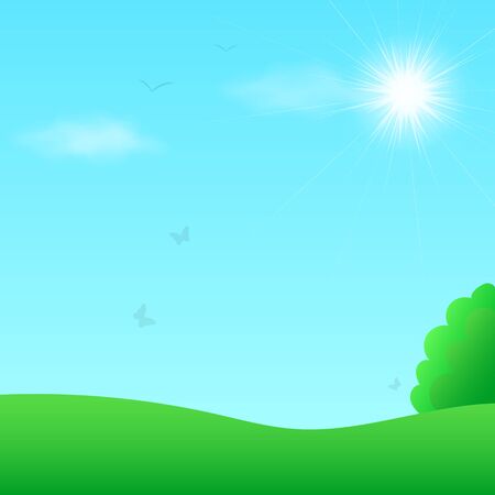 Green meadow on sunny sky background. Vector illustration.のイラスト素材