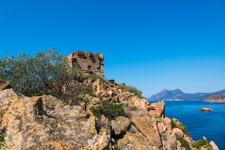 Corsica sea and beach rith rocksのeditorial素材