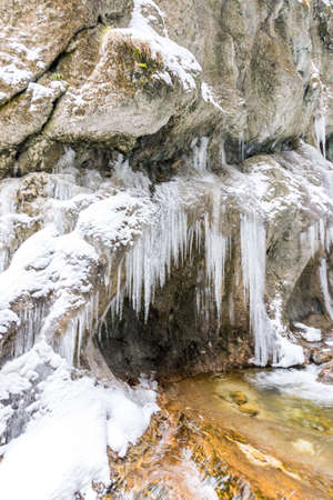 Slovakia national park Mala Fatra, Janosikove diery, Terchova - outdoor park in winter, paths in the snow, tourism and hiking.の写真素材
