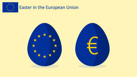 Easter eggs with european union flag. Blue egg with euro symbol inside. Vector illustration EPS10.のイラスト素材