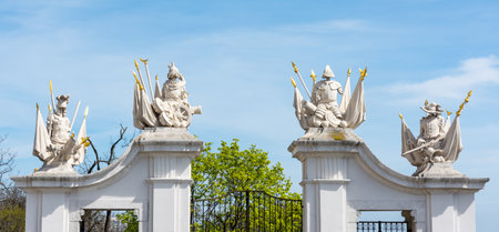 Slovakia, Bratislava - April 14, 2018: Detail of a gate at Bratislava castle, Slovakia Detail of a gate at the castle in Bratislava, Slovakia, which is part of UNESCO World Heritage siteのeditorial素材