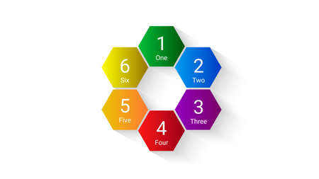 Hexagon infographic vector illustration. Colorful diagram for bussines reports. Simple clean design for marketing. Color hexagon with numbers, rainbow style. EPS10 vector.のイラスト素材