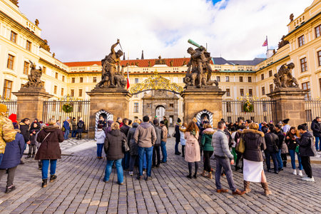 PRAGUE, CZECH REPUBLIC - 1.12.2018: Prague castle square near the castle entrance. Hradcany in czech speak. Residence of Czech republic president.のeditorial素材