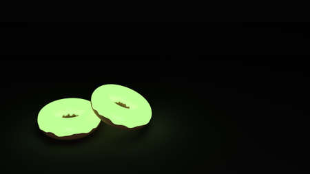 Radioactive donuts. Donut with green glowing glaze placed on black background. Poisoned chemical food.の写真素材