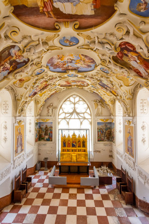 BOJNICE, SLOVAKIA - 25.08.2018: Bojnice medieval castle interior, UNESCO heritage, Slovakia....