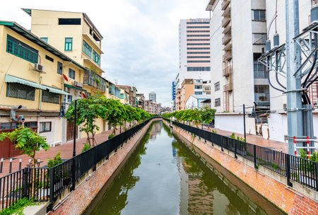 BANGKOK, THAILAND - 1.11.2019: River canal in Bangkok city.のeditorial素材