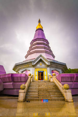 The Twin Royal Stupas dedicated to His Majesty The King and Queen of Thailand in Doi Inthanon National Park near Chiang Mai Thailand. Phra Maha Dhatu Nabha Metaneedol and Nabhapol Bhumisiriの写真素材