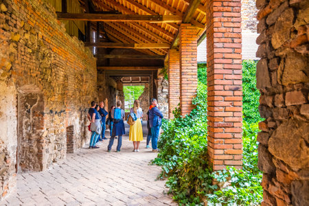 Dolni Kounice, Czech Republic - 6.7.2020: Tourists are visiting the Rosa Coeli monastery. Old ruined woman monastery is built in gothic style.のeditorial素材