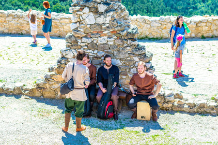 Cachtice, Slovakia - 4.7.2020: People are playing medieval games at Cachtice castle, Slovakia....