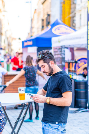 Brno, Czech republic - 12.9.2020: Peoples are visiting the beer celebration festival at Brno, Czech Republic. Beer to drink with some delicious food from street market. Summer party celebration.のeditorial素材