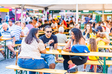 Brno, Czech republic - 12.9.2020: Peoples are visiting the beer celebration festival at Brno, Czech Republic. Beer to drink with some delicious food from street market. Summer party celebration.のeditorial素材