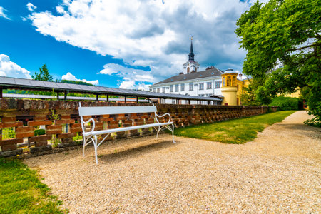 Lysice castle, Czech Republic. Famous baroque castle built in 14th century. Beautiful formal garden,...